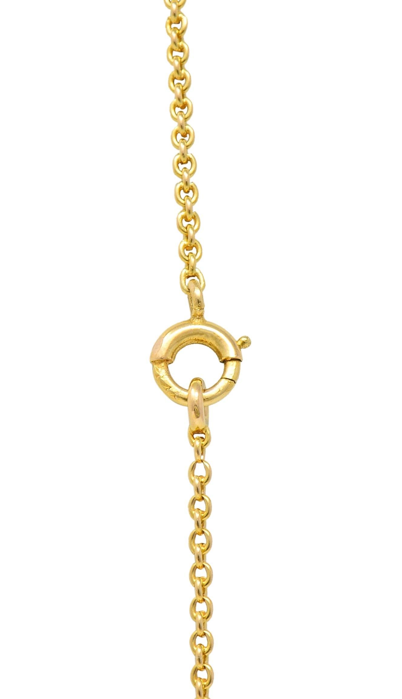 Victorian 2.10 CTW Sapphire 14 Karat Yellow Gold Antique Station Chain Necklace For Sale 4