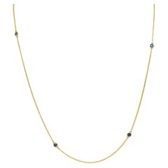 Victorian 2.10 CTW Sapphire 14 Karat Yellow Gold Antique Station Chain Necklace