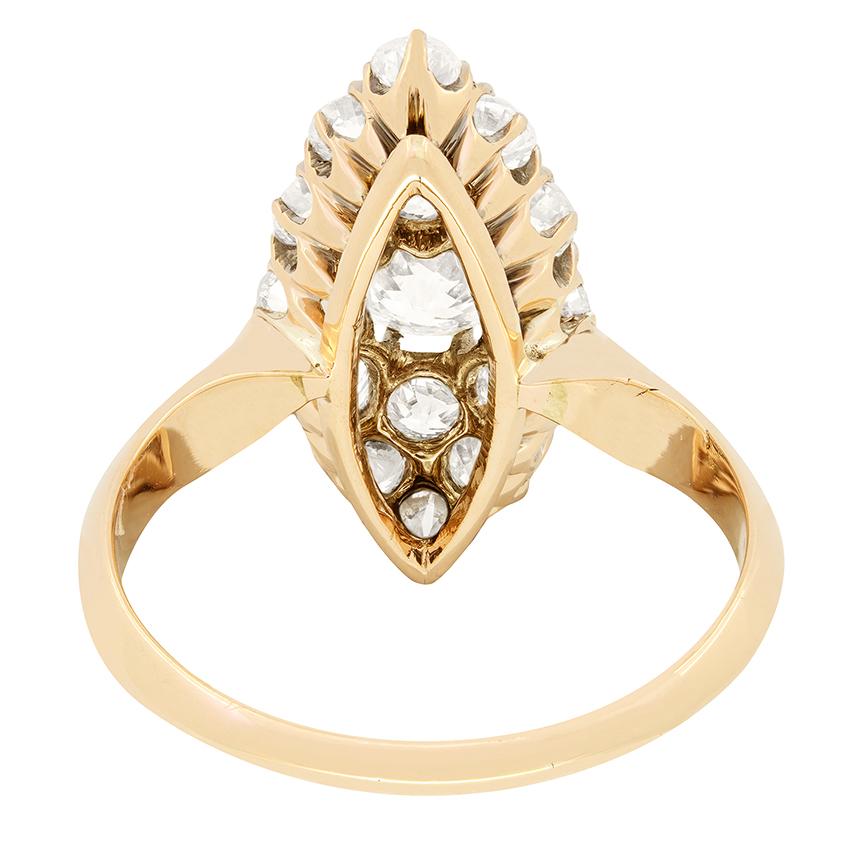 Victorian 2.10ct Diamond Boat Ring, c.1880s In Good Condition For Sale In London, GB