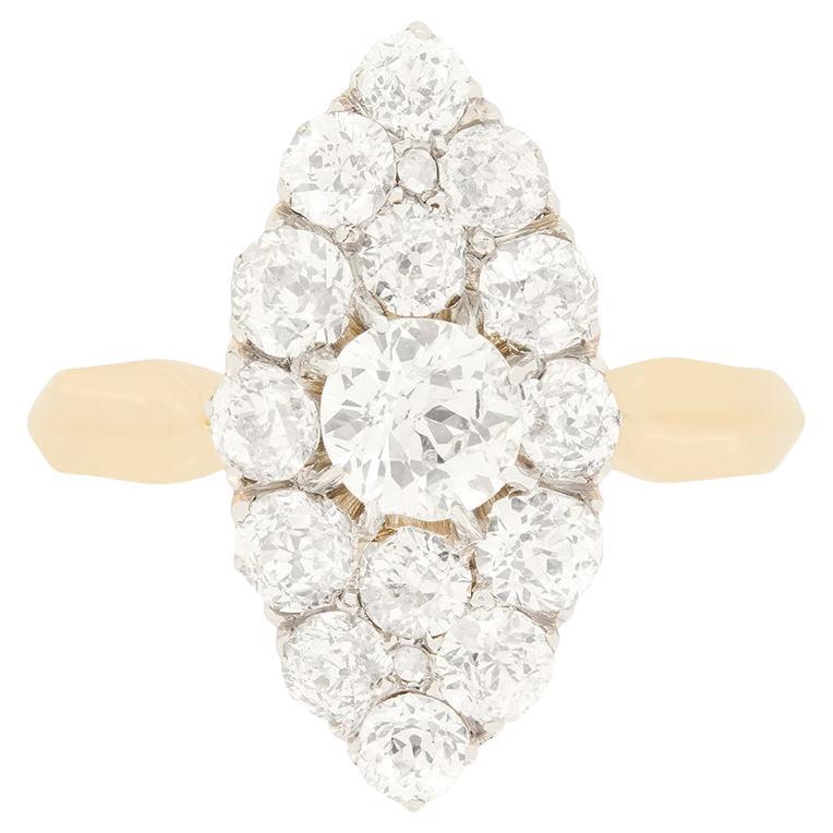 Victorian 2.10ct Diamond Boat Ring, c.1880s For Sale