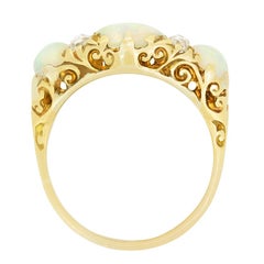 Victorian 2.10ct Opal and Diamond Three Stone Ring, c.1880s