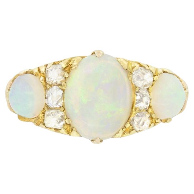 Victorian 2.10ct Opal and Diamond Three Stone Ring, c.1880s For Sale