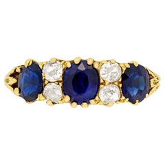 Victorian 2.10ct Sapphire and Diamond Five Stone Ring, c.1880s
