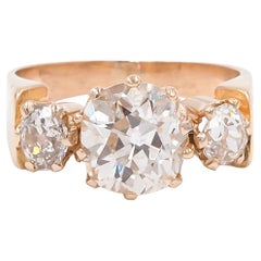Bague de fiançailles victorienne à 3 pierres, 2,11 carats GIA, diamant taillé à l'ancienne