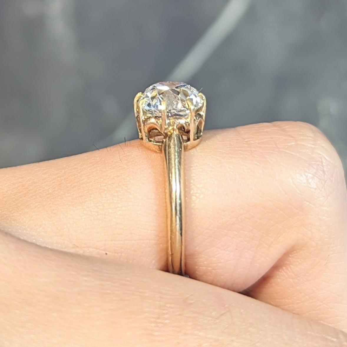 Victorian 2.11 CT Old Mine Cut Diamond 14 Karat Gold Antique Engagement Ring GIA For Sale 9