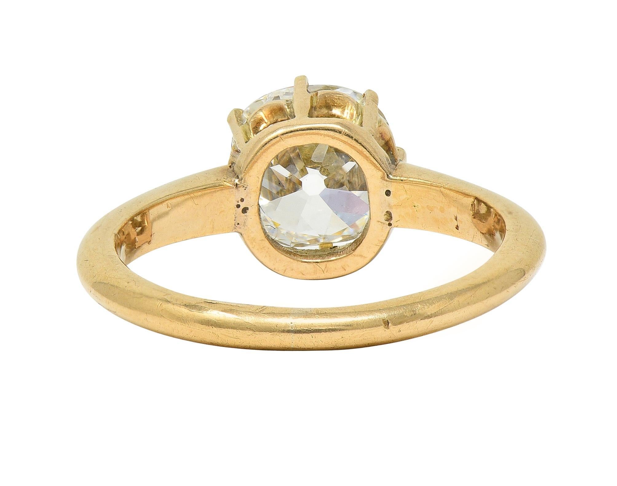 Women's or Men's Victorian 2.11 CT Old Mine Cut Diamond 14 Karat Gold Antique Engagement Ring GIA For Sale