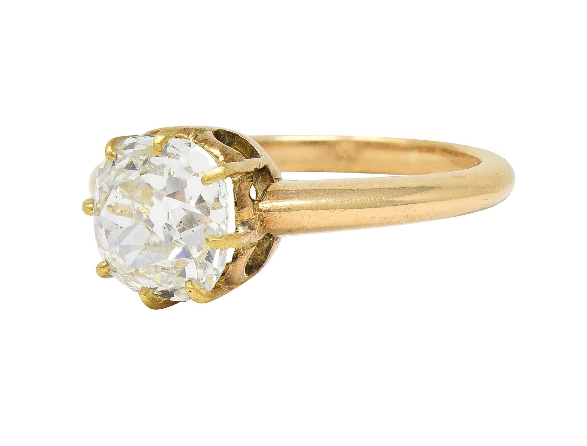 Bague de fiançailles victorienne ancienne en or 14 carats avec diamant taille vieille mine de 2,11 carats certifié GIA Unisexe en vente