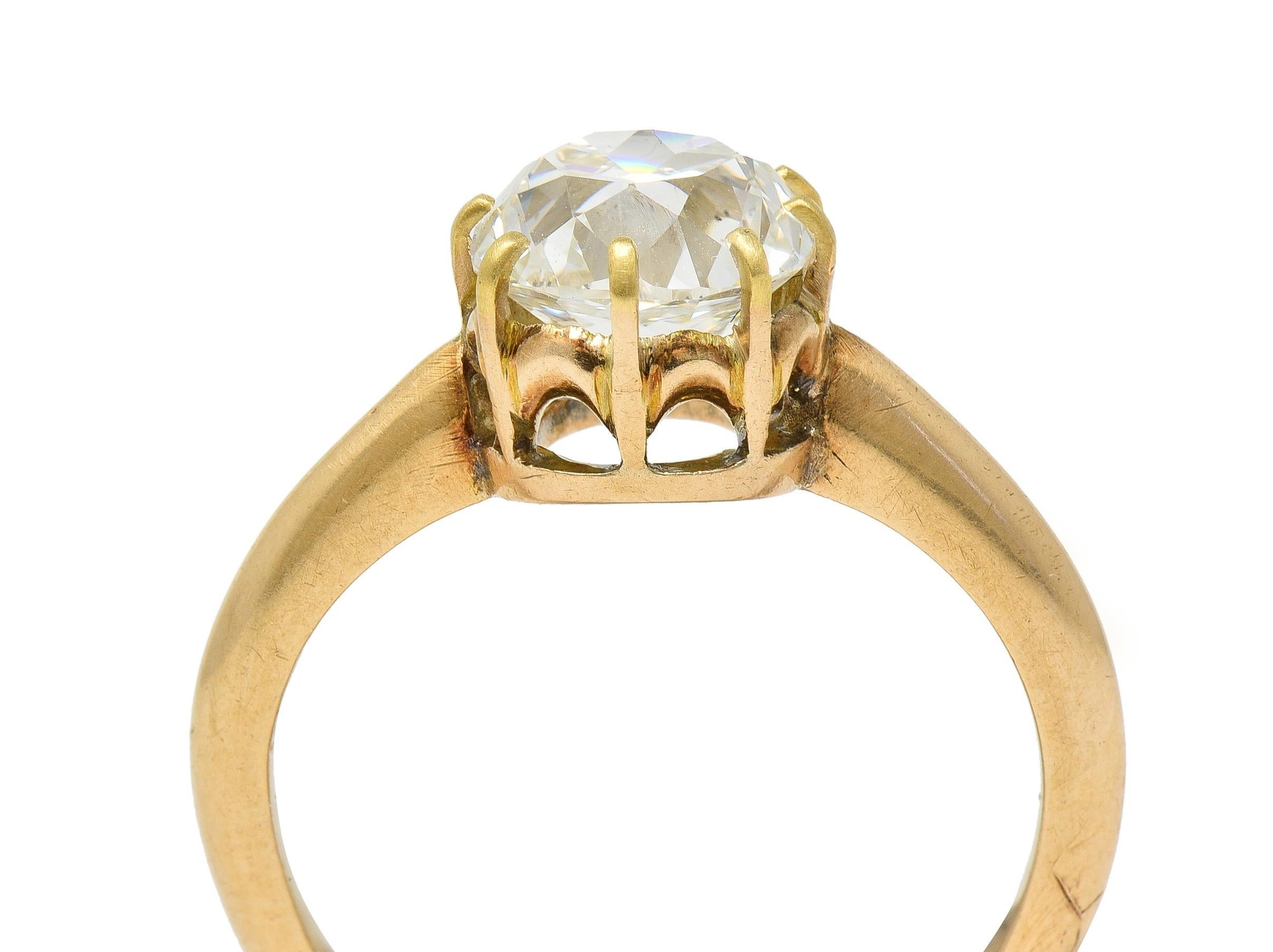 Victorian 2.11 CT Old Mine Cut Diamond 14 Karat Gold Antique Engagement Ring GIA For Sale 3