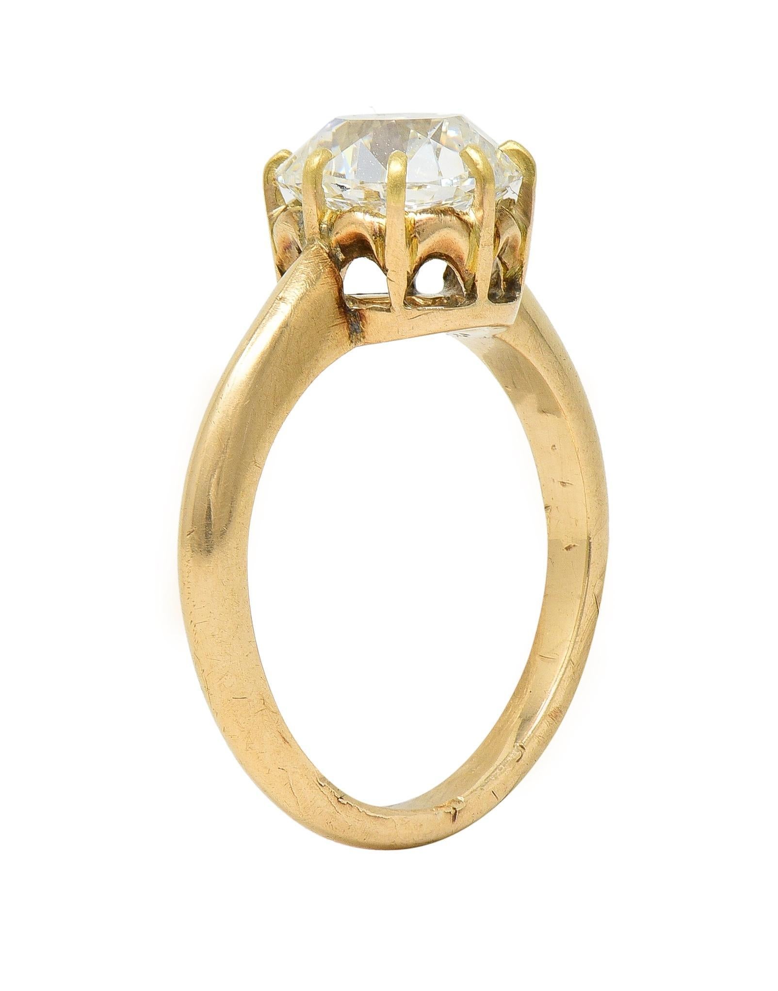 Bague de fiançailles victorienne ancienne en or 14 carats avec diamant taille vieille mine de 2,11 carats certifié GIA en vente 2