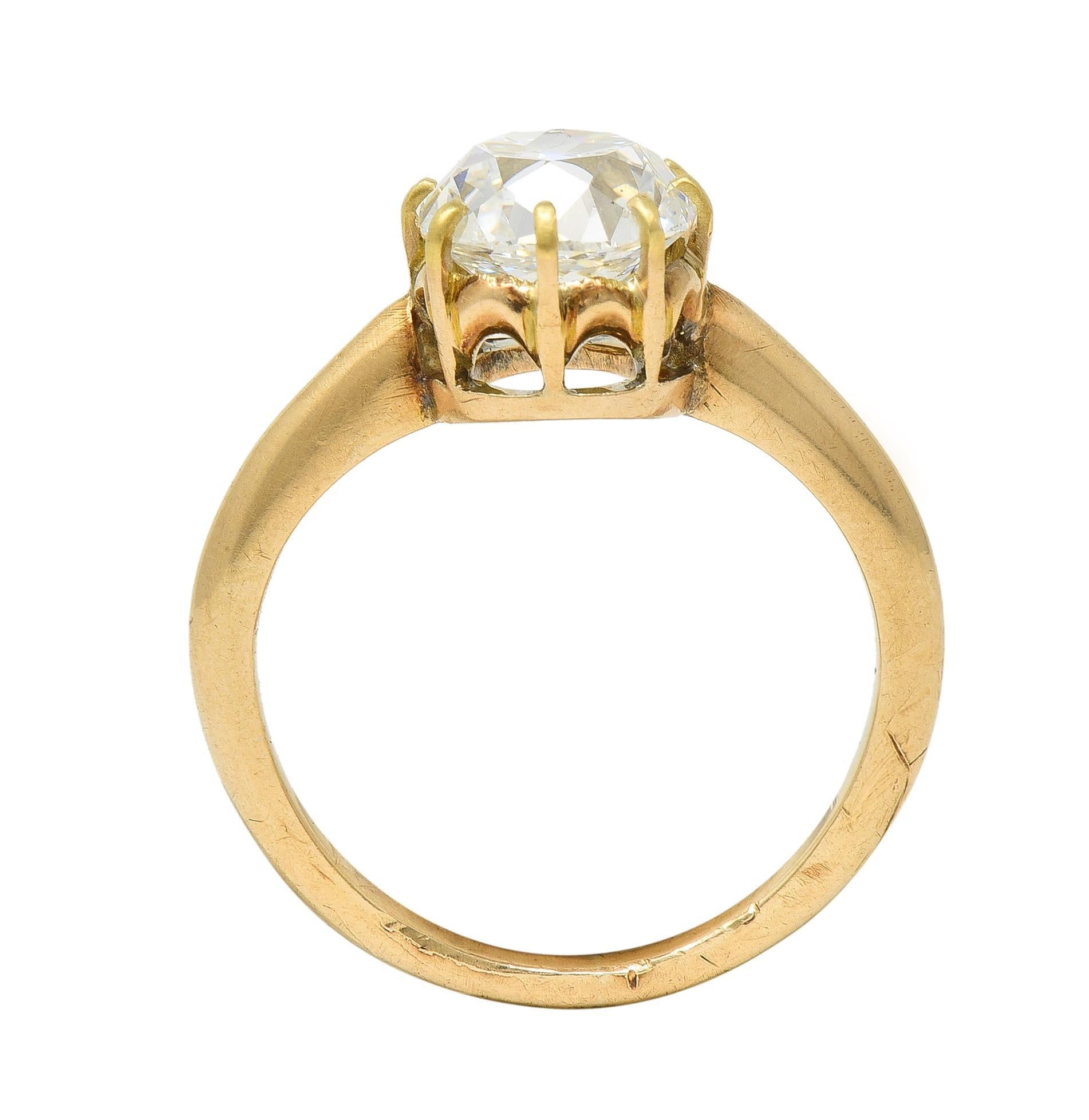 Victorian 2.11 CT Old Mine Cut Diamond 14 Karat Gold Antique Engagement Ring GIA For Sale 5