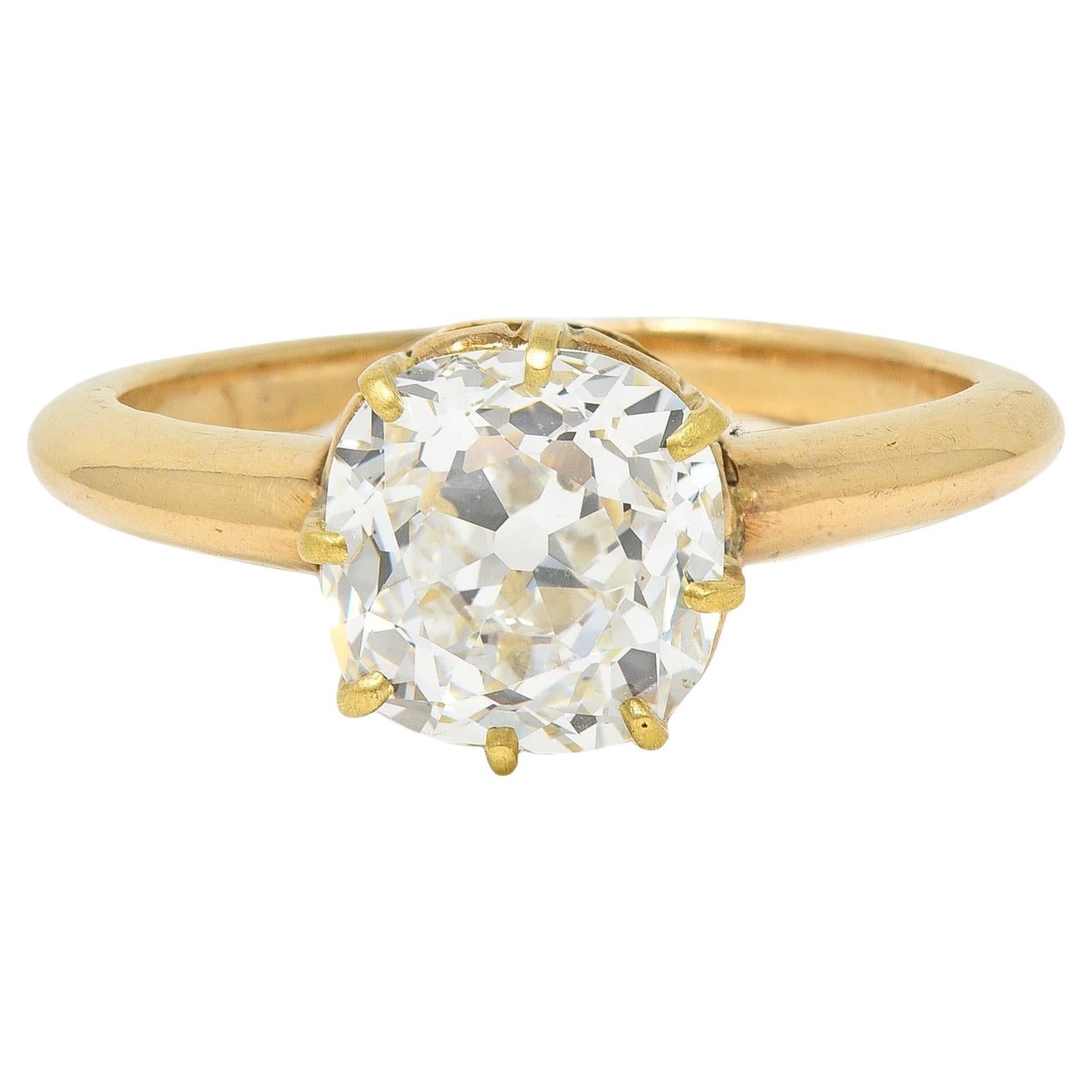 Bague de fiançailles victorienne ancienne en or 14 carats avec diamant taille vieille mine de 2,11 carats certifié GIA en vente