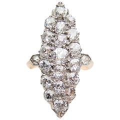 Victorian 2.14 Carat Diamond Platinum-Topped 18 Karat Gold Navette Cluster Ring