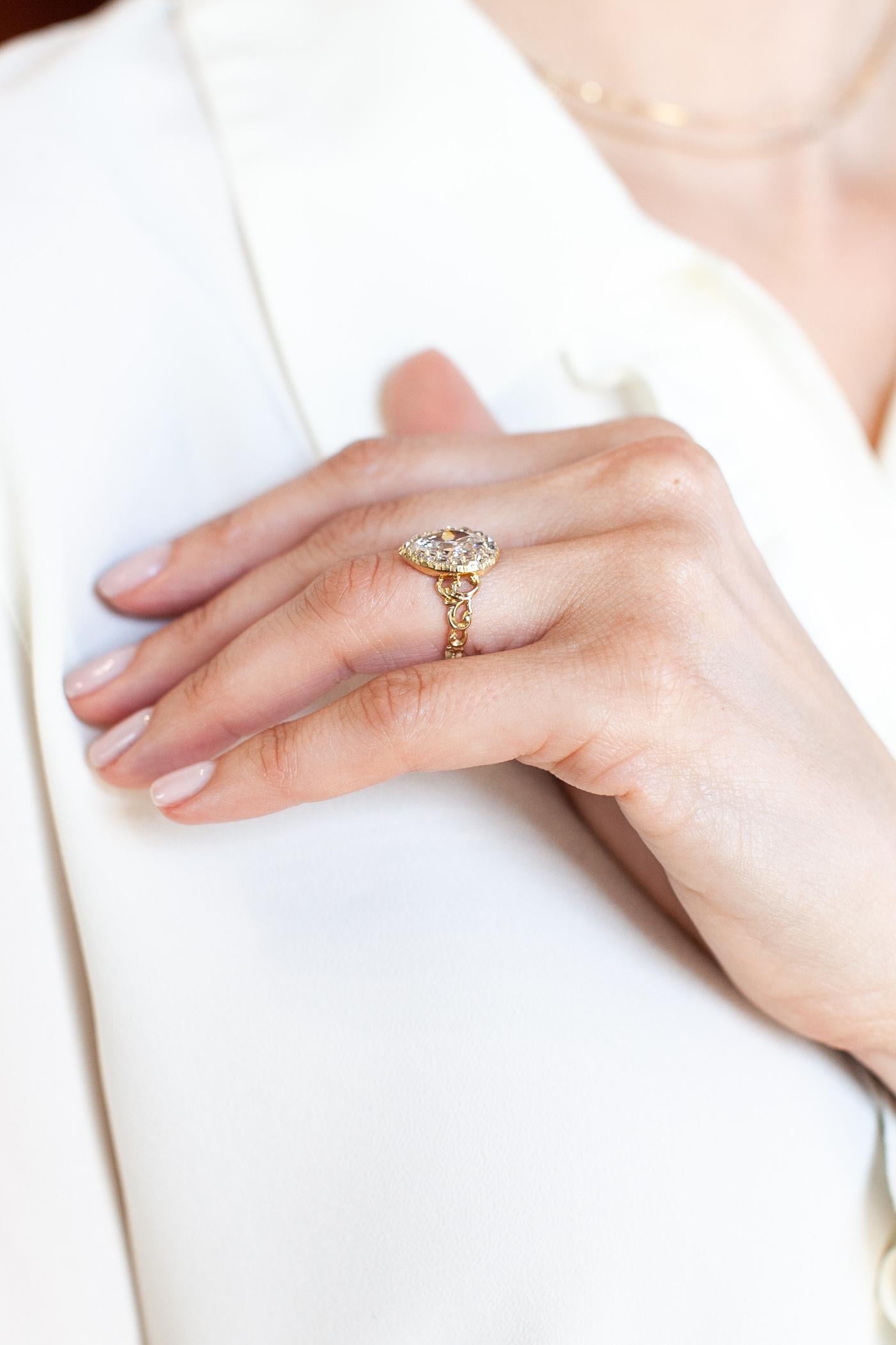 Pear Cut Victorian 2.15 Carat Antique Pear Shaped Diamond Engagement Ring