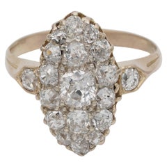 Victorian 2.15 Carat Old Mine Diamond Rare Navette Ring, circa 1870