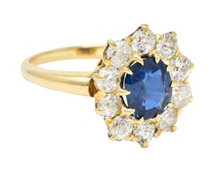 Victorian 2.15 Carats Sapphire Diamond 14 Karat Gold Cluster Ring
