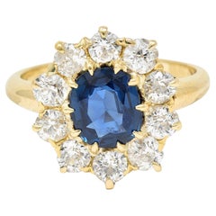 Victorian 2.15 Carats Sapphire Diamond 14 Karat Gold Cluster Ring
