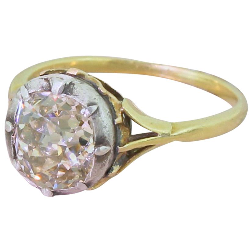 Victorian 2.16 Carat Light Yellow Old Cut Diamond Solitaire Ring For Sale