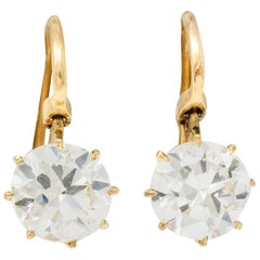 Victorian 2.17 Carat Diamond 14 Karat Gold Drop Earrings GIA