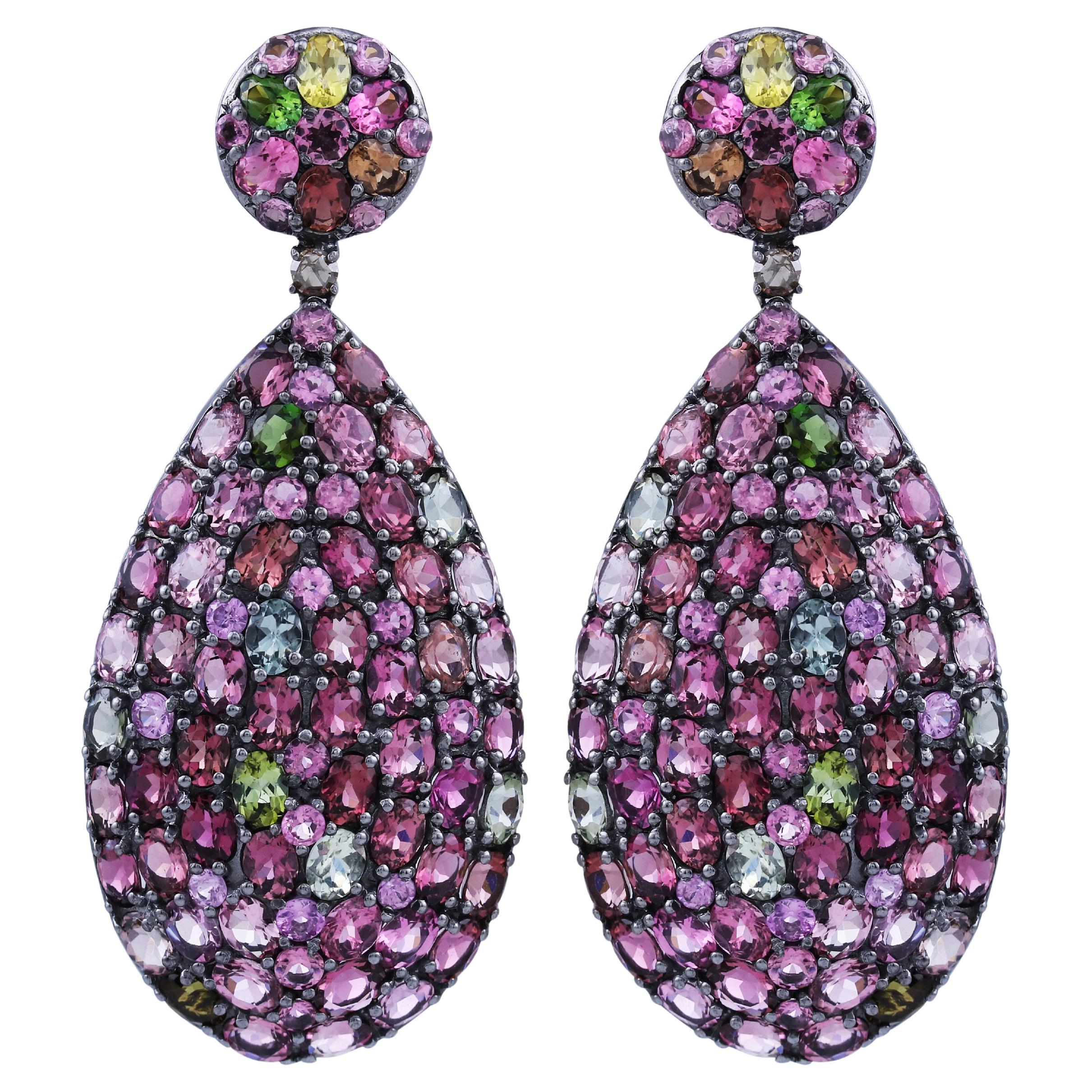 Victorian 21.7 Carat T.W. Pink Tourmaline & Diamond Pear Drop Earrings