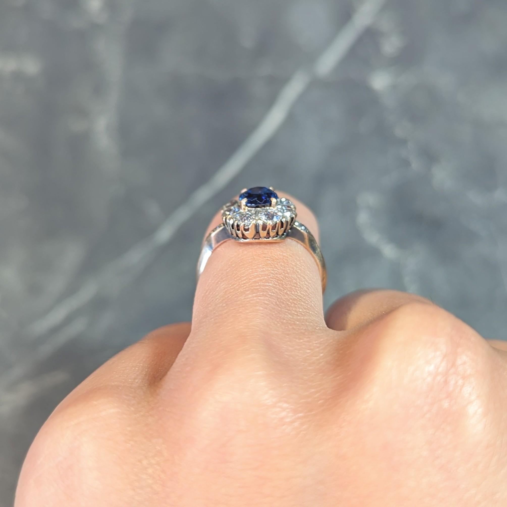Viktorianischer Halo-Ring aus 18 Karat Roségold mit 2,18 Karat unbehandeltem Burma-Saphir und Diamant im Angebot 8
