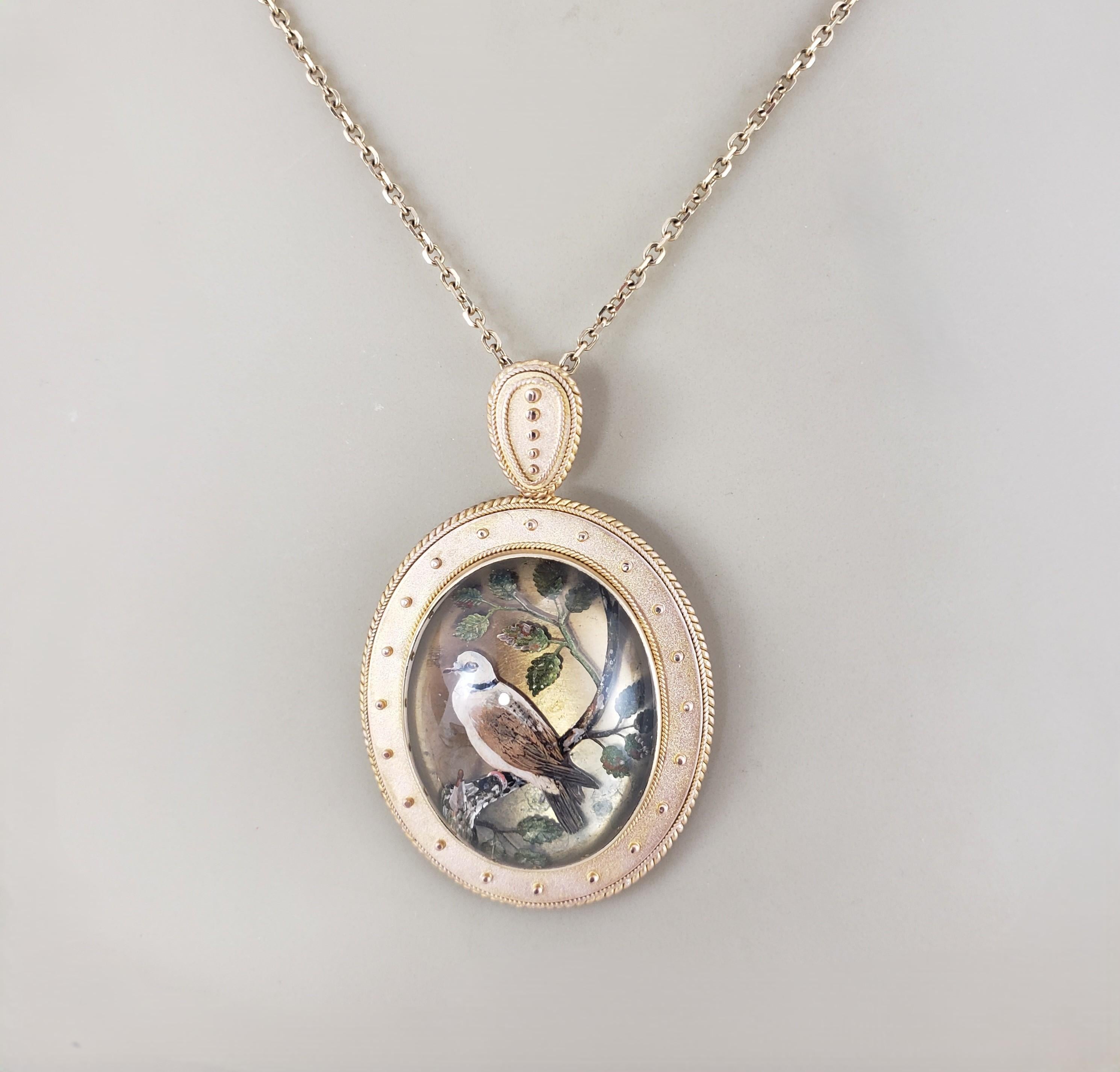 Victorian 21K Yellow Gold Reverse Intaglio Essex Glass Pendant #23263 For Sale 3