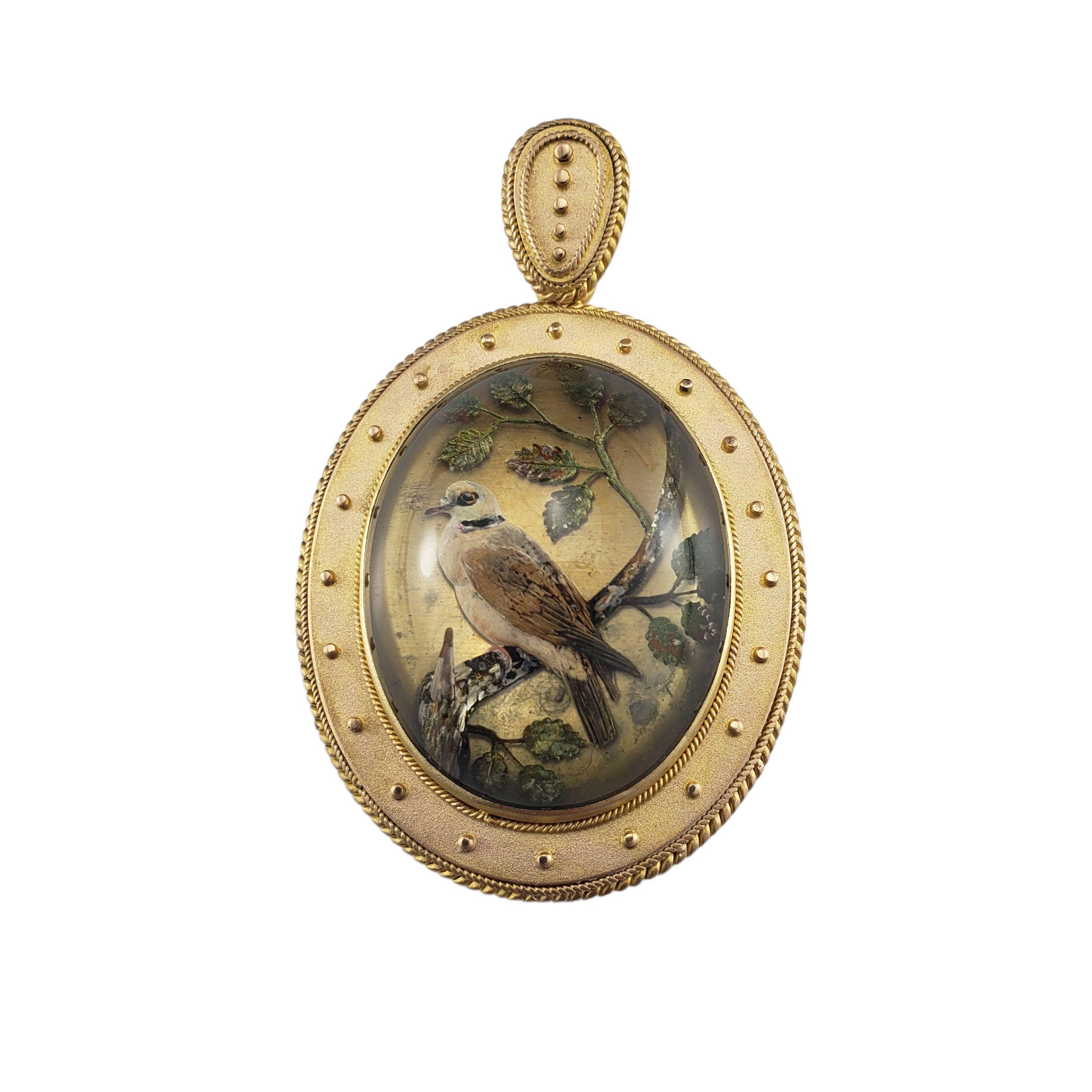 Victorian 21K Yellow Gold Reverse Intaglio Essex Glass Pendant #23263