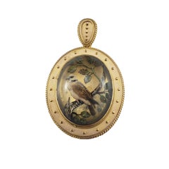 Victorian 21K Yellow Gold Reverse Intaglio Essex Glass Pendant #23263