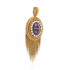 Victorian 21KT Gold Amethyst, Pearl and Diamond Pendant