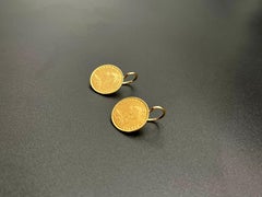 Victorian Yellow Gold Half Pound Coin Portuguese Solid Gold Frame Earrings