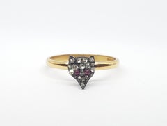 Victorian 22 Karat Gold Silver Diamond Fox Ring