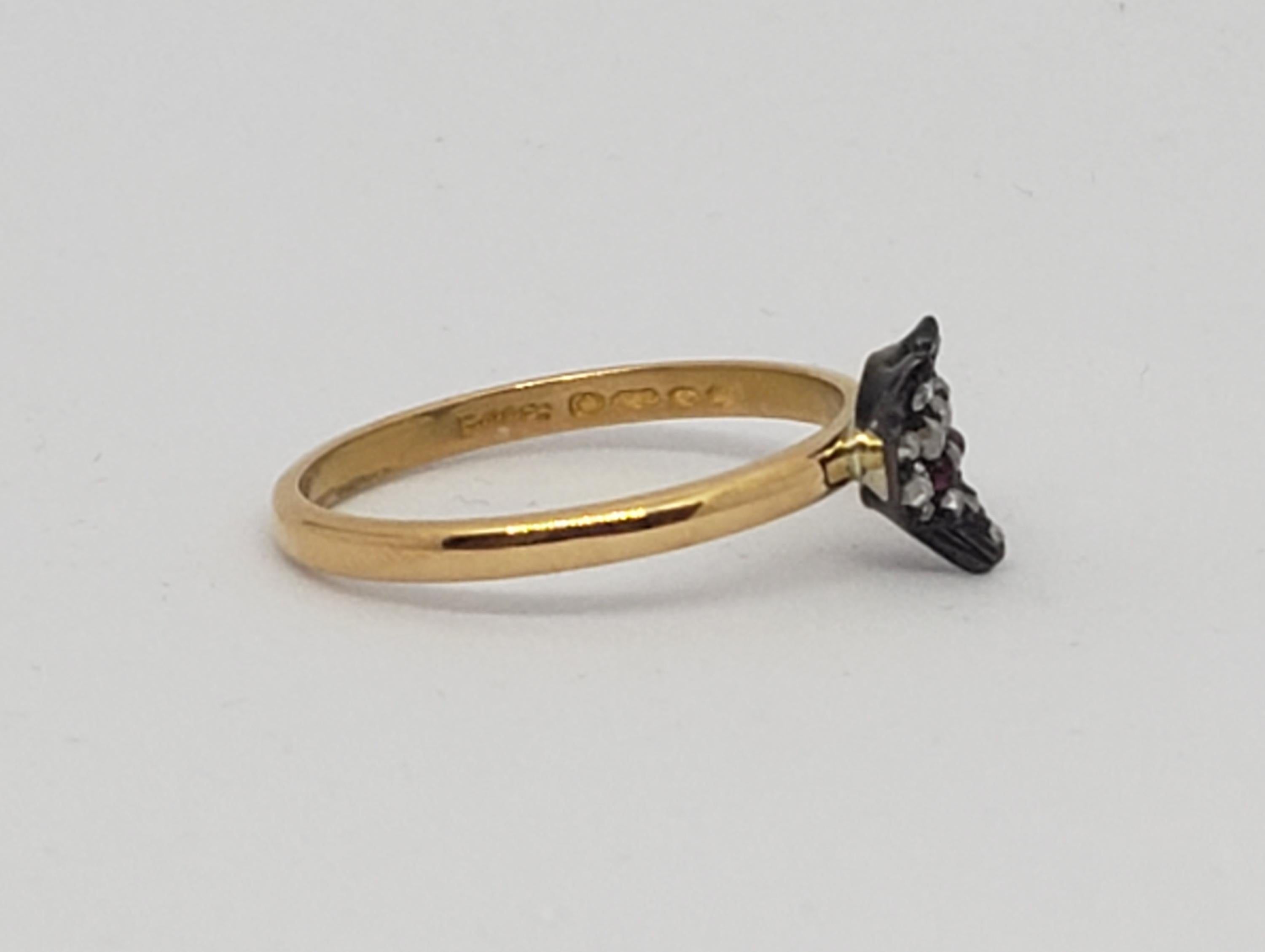 Viktorianischer 22 Karat Gold Silber Diamant Fuchs Ring (Rosenschliff) im Angebot