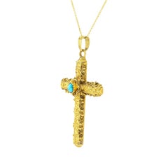 Victorian 22 Karat Gold Turquoise Cross Pendant Necklace