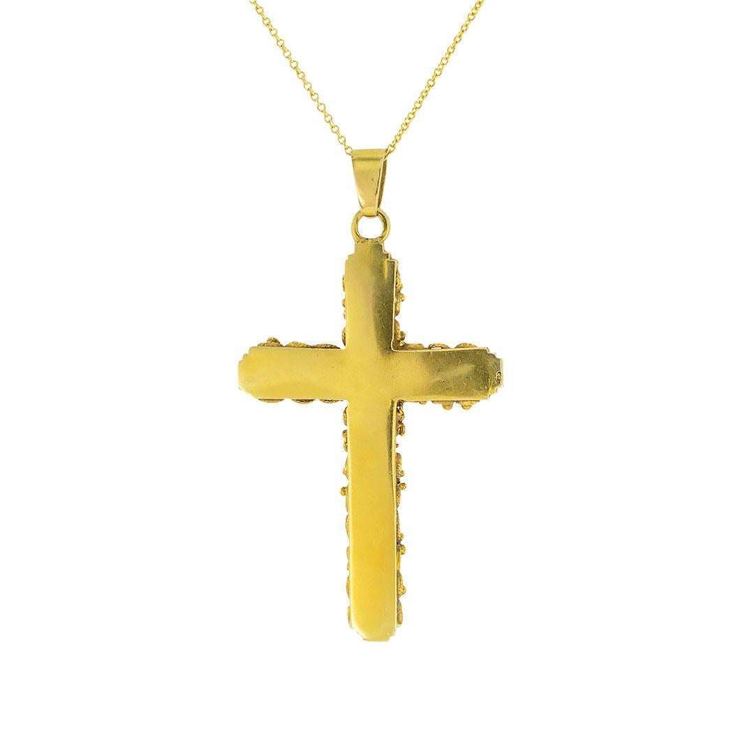 Victorian 22 Karat Gold Turquoise Cross Pendant Necklace In Good Condition In Los Angeles, CA