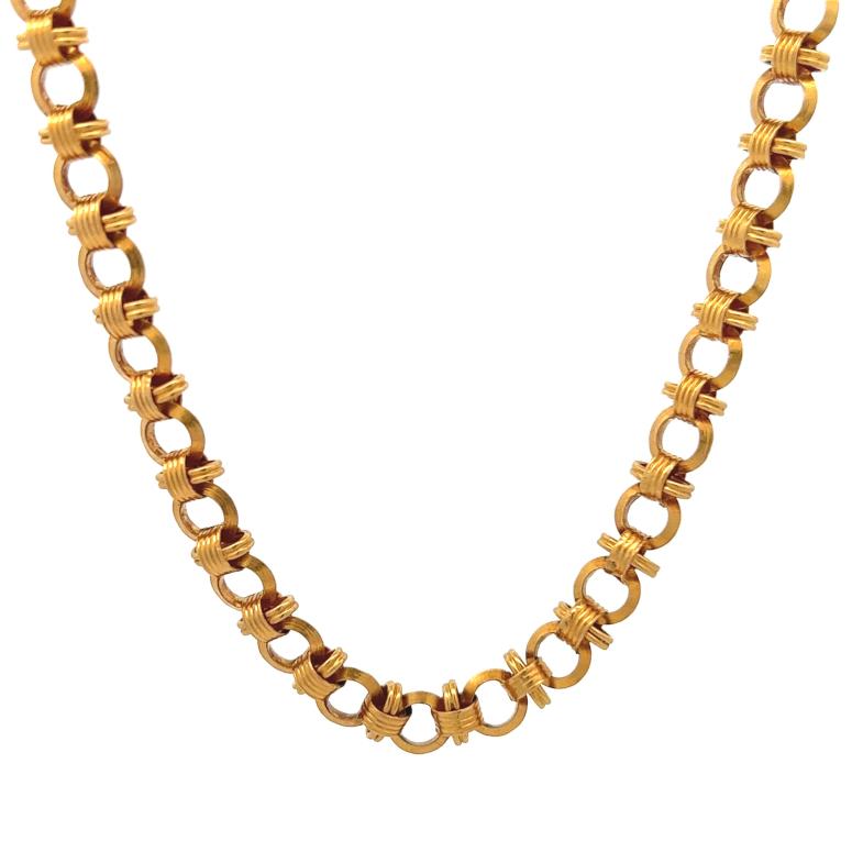 Victorian 22 Karat Yellow Gold Chain Link Necklace 2