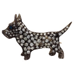 Broche Victorienne 2.20 carat diamant saphir 14k or jaune argent chien