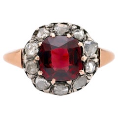 Viktorianischer Cluster-Ring aus 18 Karat Roségold und Silber mit 2,20 Karat Granat und Diamant