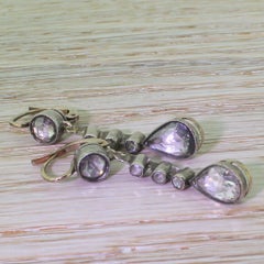 Victorian 2.20 Carat Rose Cut Diamond Pear Drop Earrings