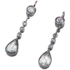 Antique Victorian 2.20 Carat Rose Cut Diamond Pear Drop Earrings