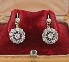 Victorian 2.20 Ct Old Diamond Cut Daisy Cluster Earrings