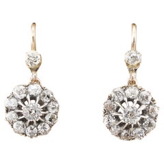 Boucles d'oreilles Victoriennes 2.20 Ct Old Diamond Cut Daisy Cluster