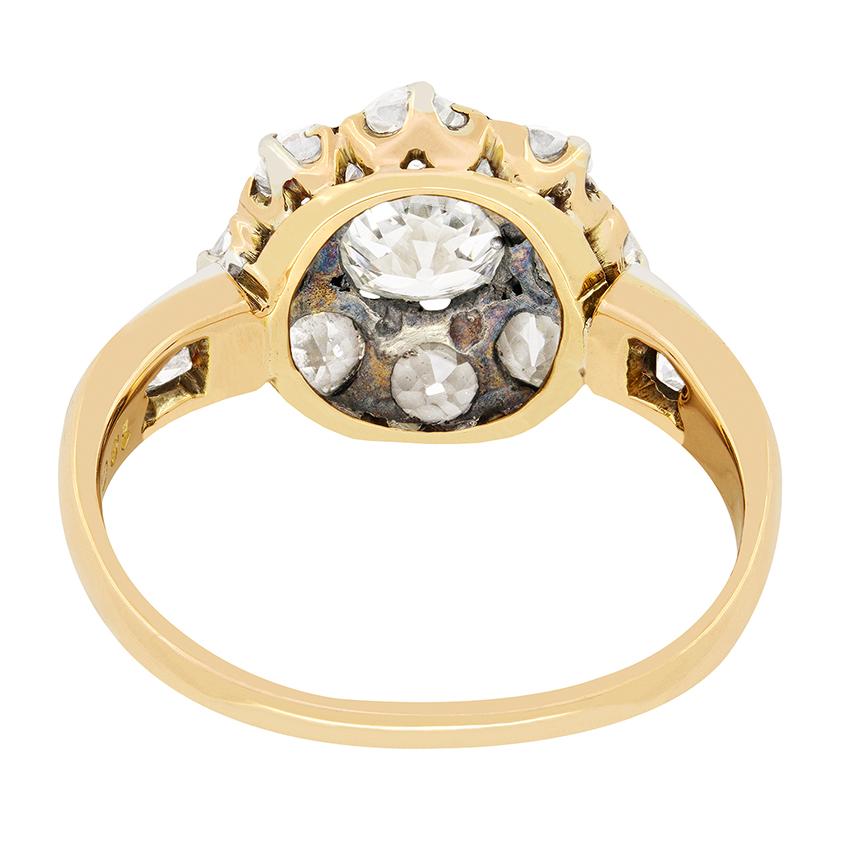Victorian 2.20ct Diamond Cluster Ring, c.1880s In Good Condition In London, GB