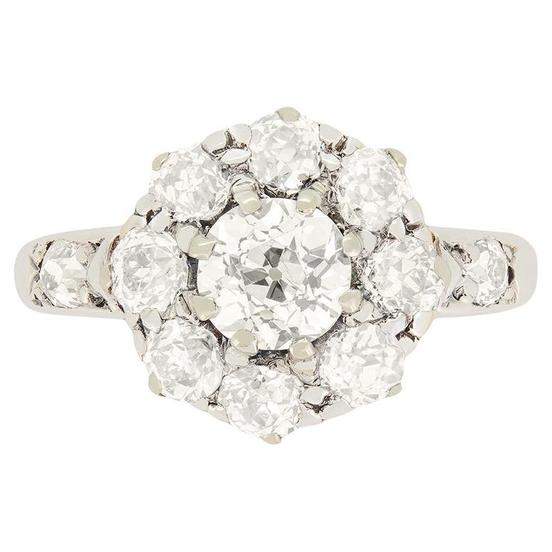 Victorian 2.20ct Diamond Cluster Ring, c.1880s For Sale