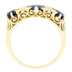 Victorian 2.20ct Sapphire and Diamond Carved Shank Ring, c.1880s