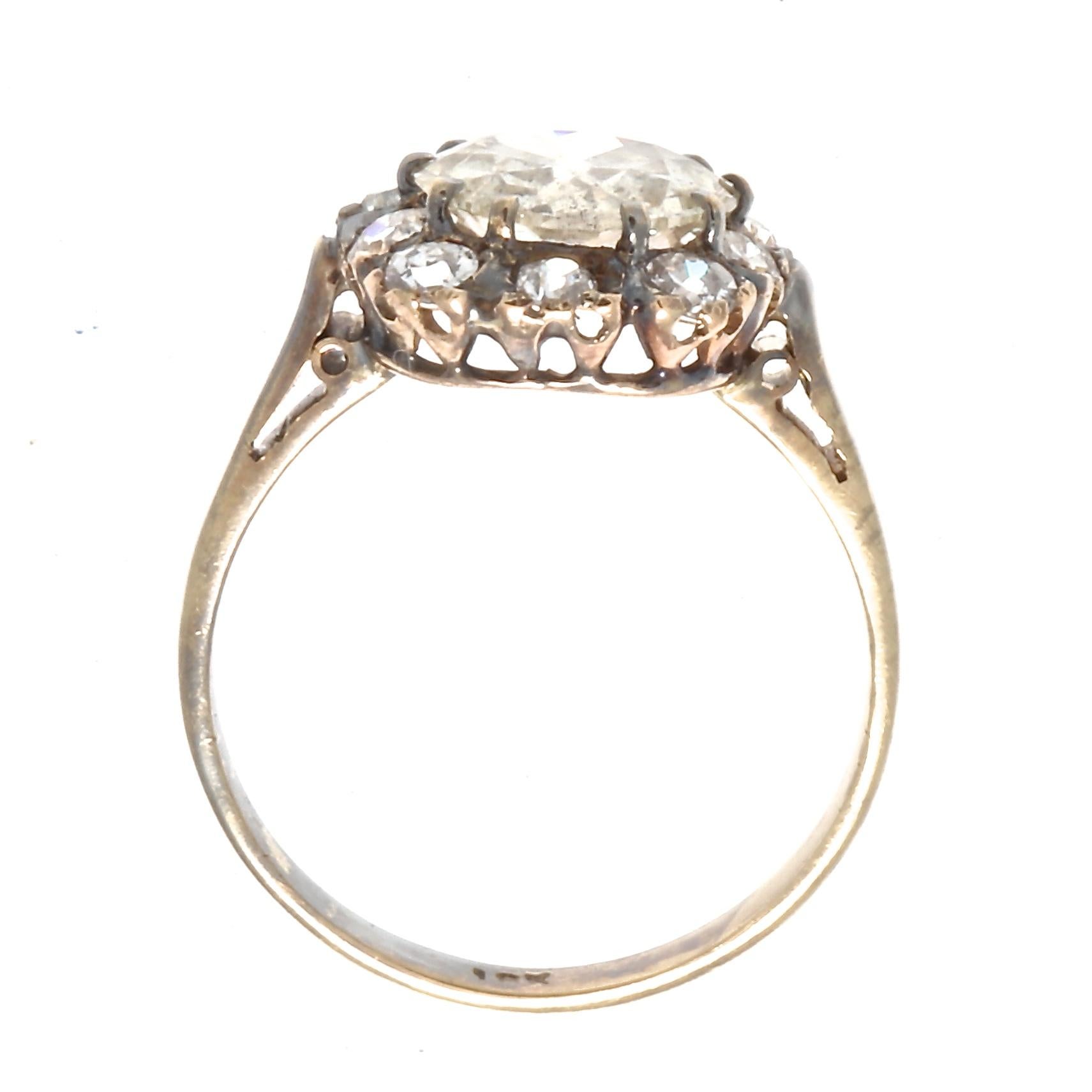 Victorian 2.25 Carat Diamond Gold and Silver Engagement Ring 2