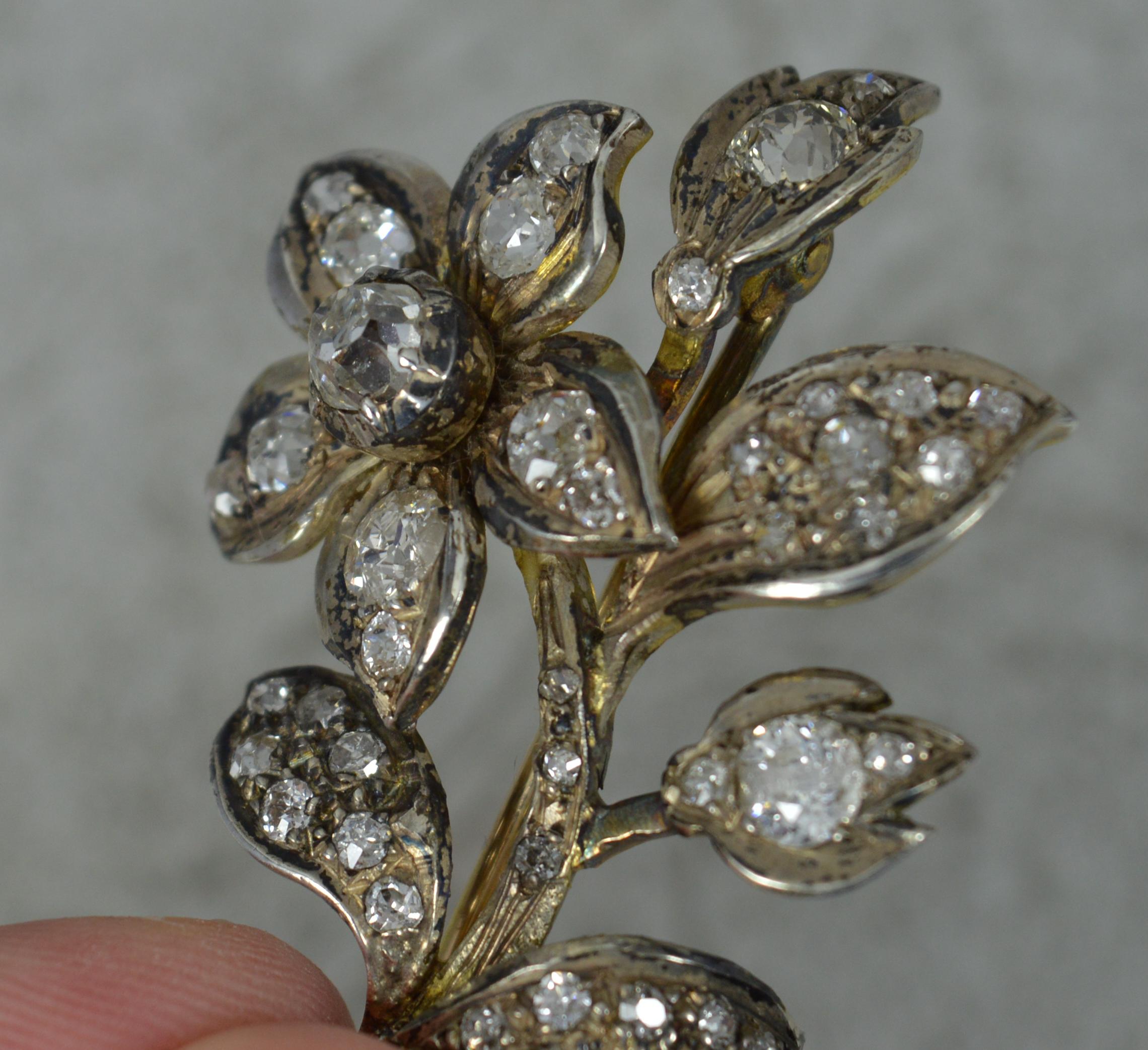 Victorian 2.25 Carat Old Cut Diamond 15ct Gold Flower Brooch In Good Condition In St Helens, GB