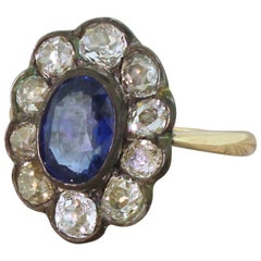 Antique Victorian 2.25 Carat Sapphire and 2.26 Carat Old Cut Diamond Ring