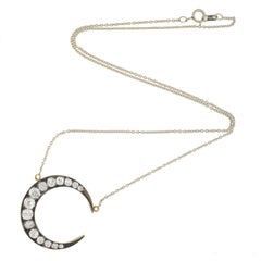 Victorian 2.25 Total Carat Diamond Crescent Pendant Necklace