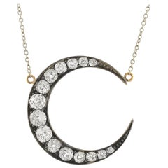 Antique Victorian 2.25 Total Carat Diamond Crescent Pendant Necklace