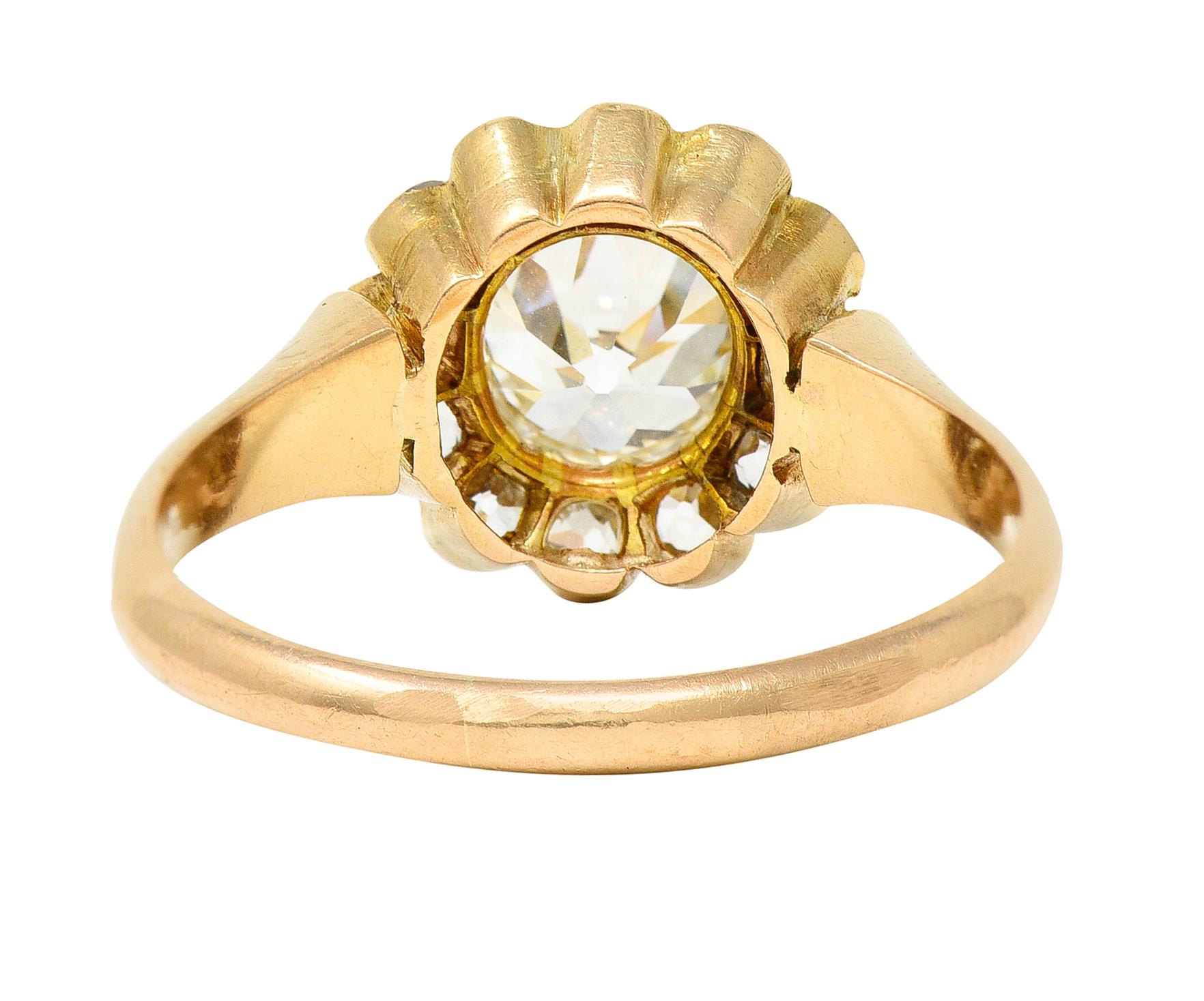 Old European Cut Victorian 2.26 Carats Diamond 18 Karat Yellow Gold Cluster Ring