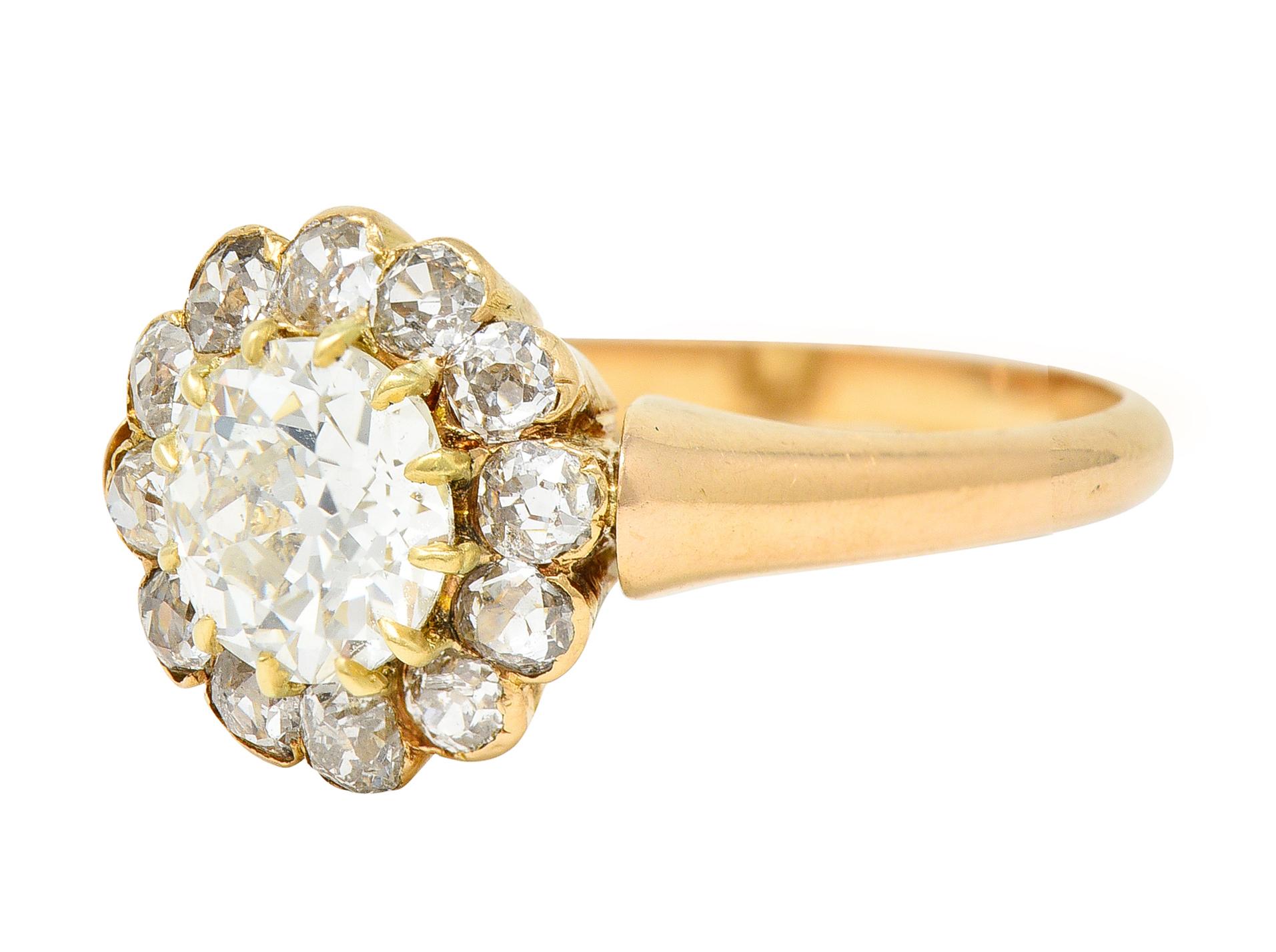 Women's or Men's Victorian 2.26 Carats Diamond 18 Karat Yellow Gold Cluster Ring